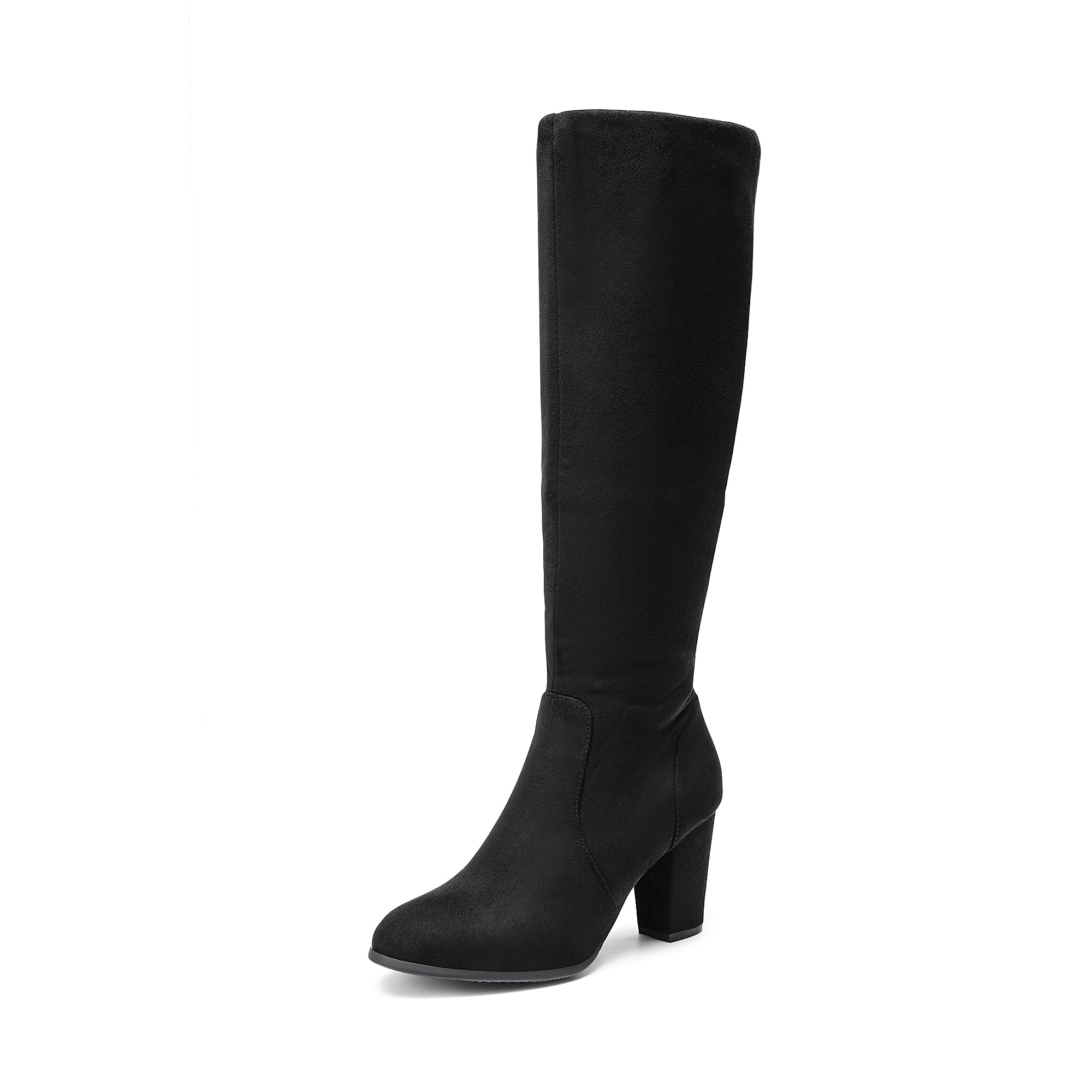 Black-Womens-Chunky-Heel-Knee-High-Boots-1