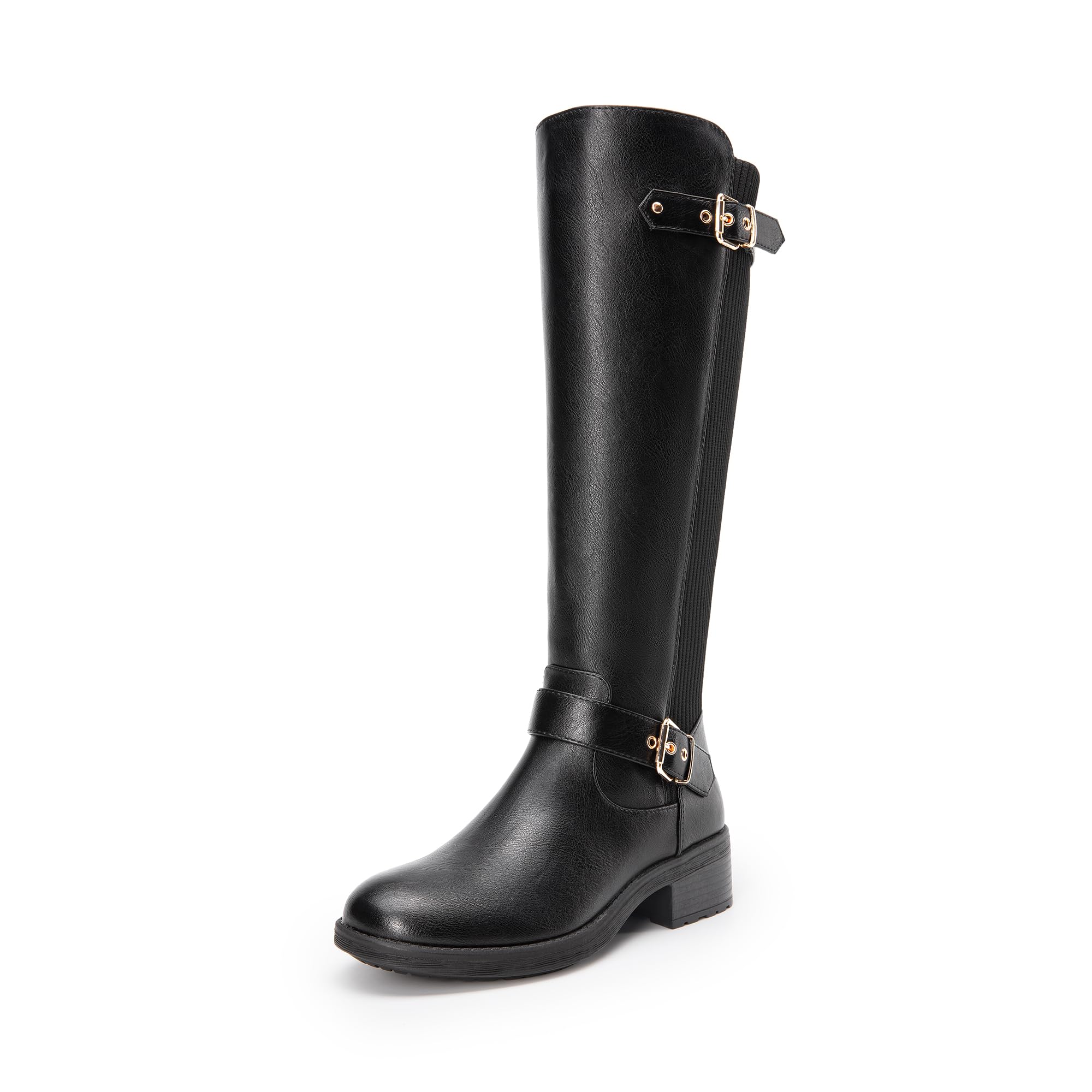 Black-Womens-Knee-High-Buckle-Boots-1