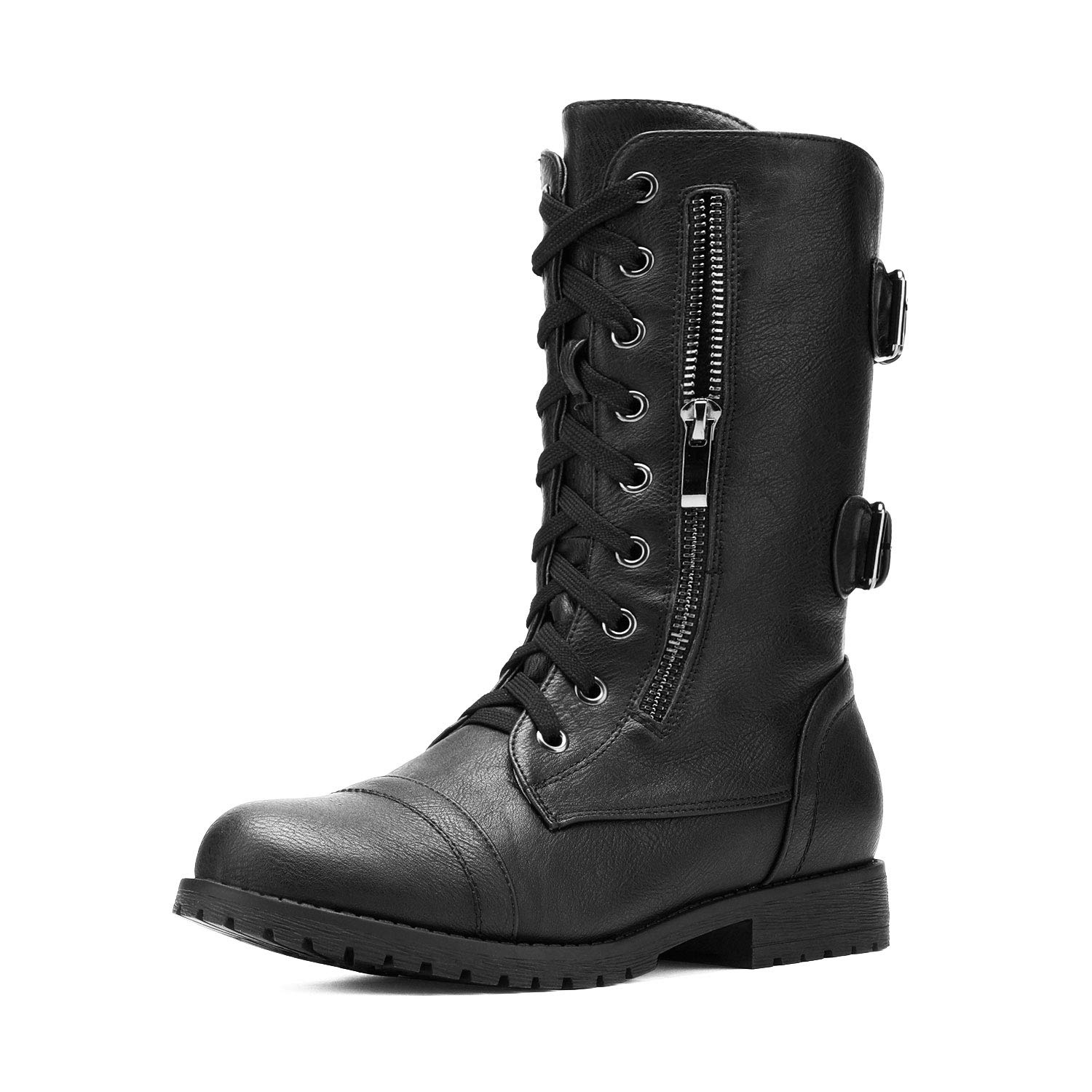 Black-Womens-Mid-Calf-Combat-Boots-1