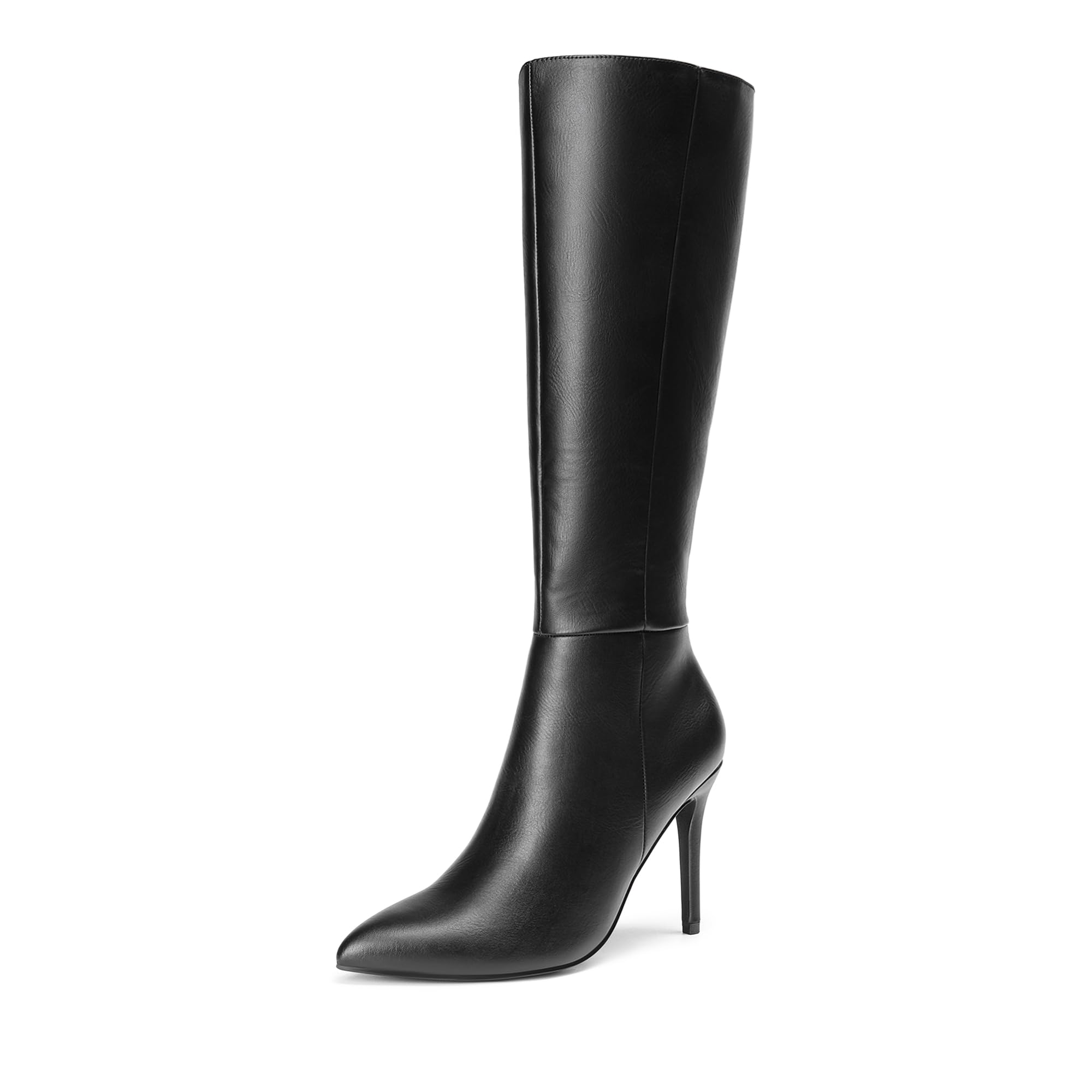 Black-pu-Pointed-Toe-Stiletto-High-Heel-Boots-1