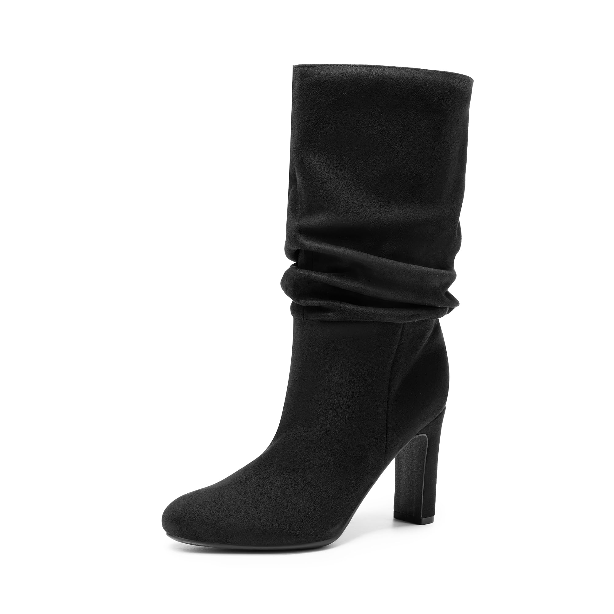 Black-suede-Women-Mid-Calf-Almond-Toe-Boots-1