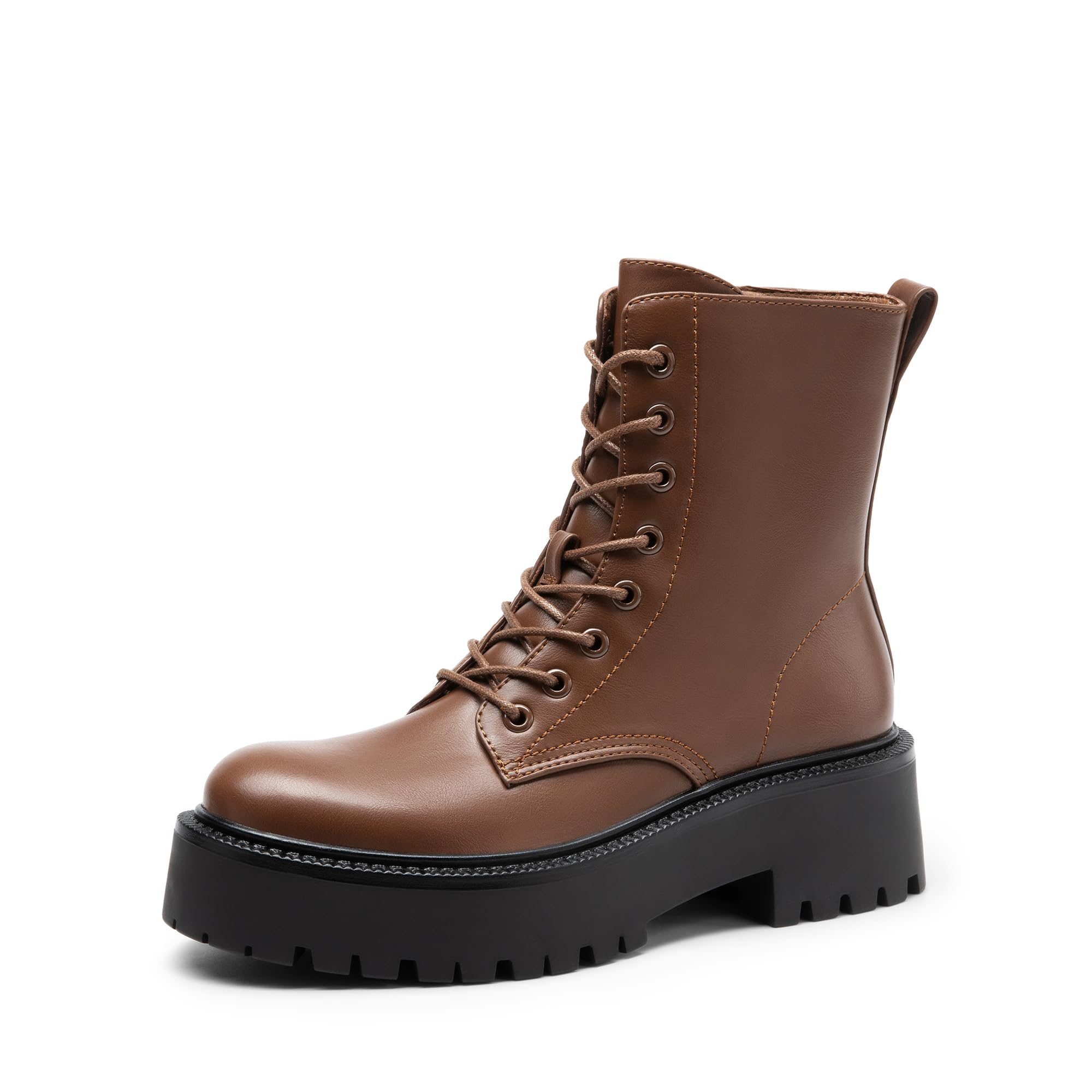 Brown-pu-Womens-Lace-up-Combat-Ankle-Boots-1