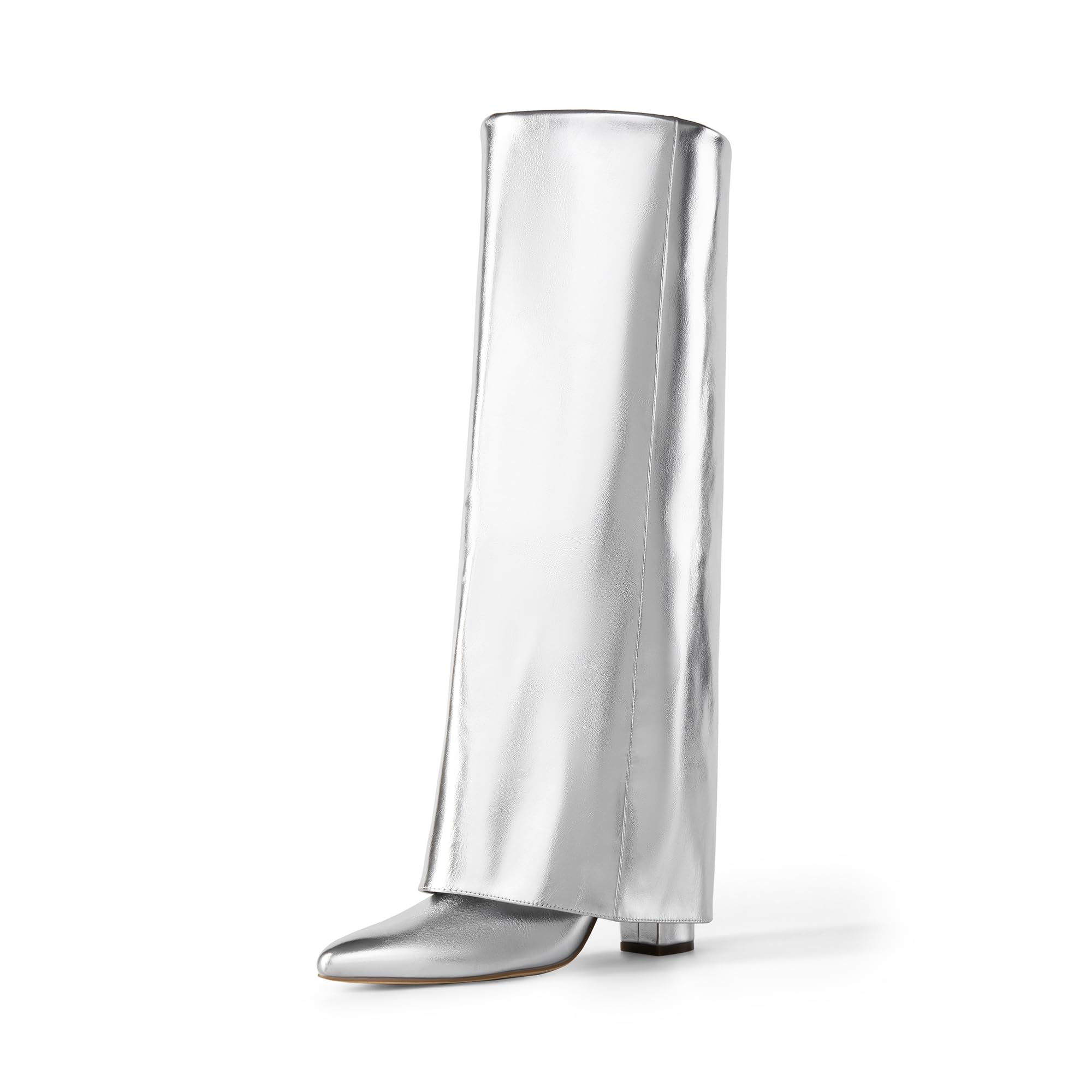 Metallic-Silver-Womens-Fold-Over-Tall-Boots-1