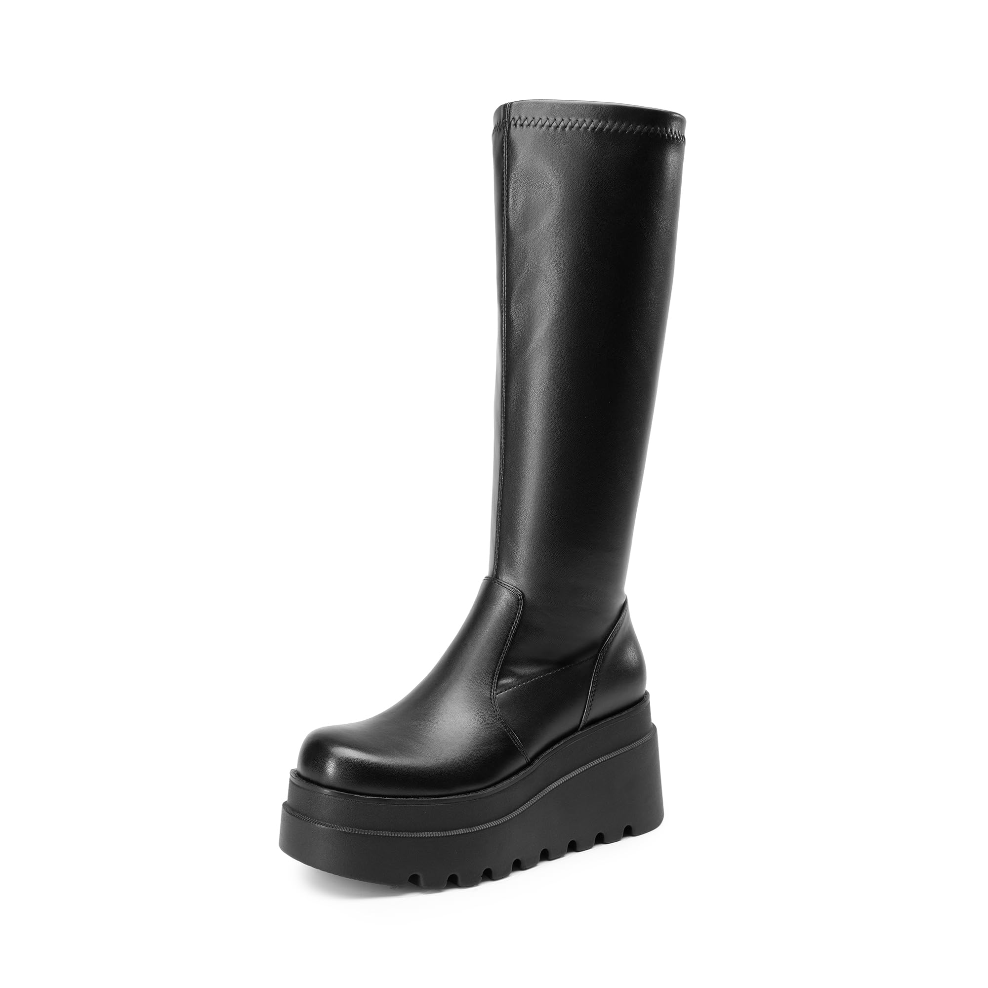 Womens-Black-PU-Knee-High-Boots-1